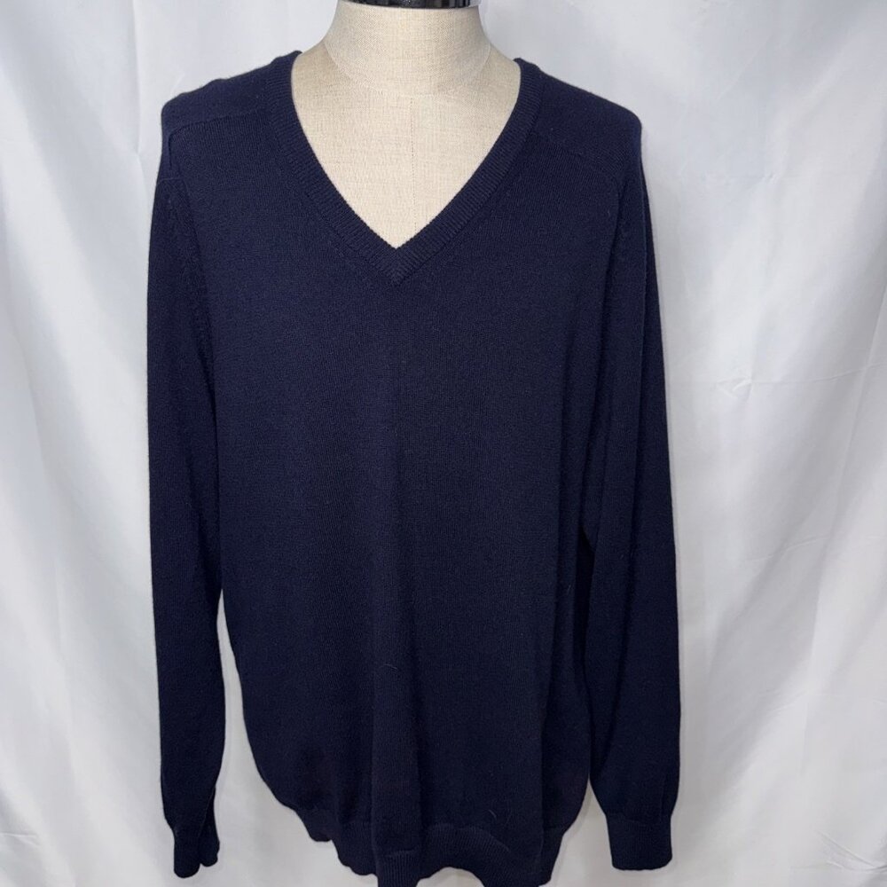 LL Bean Sweater Men’s XXL 2XL Navy Lambswool V Neck Pullover Blue Knit NWT New